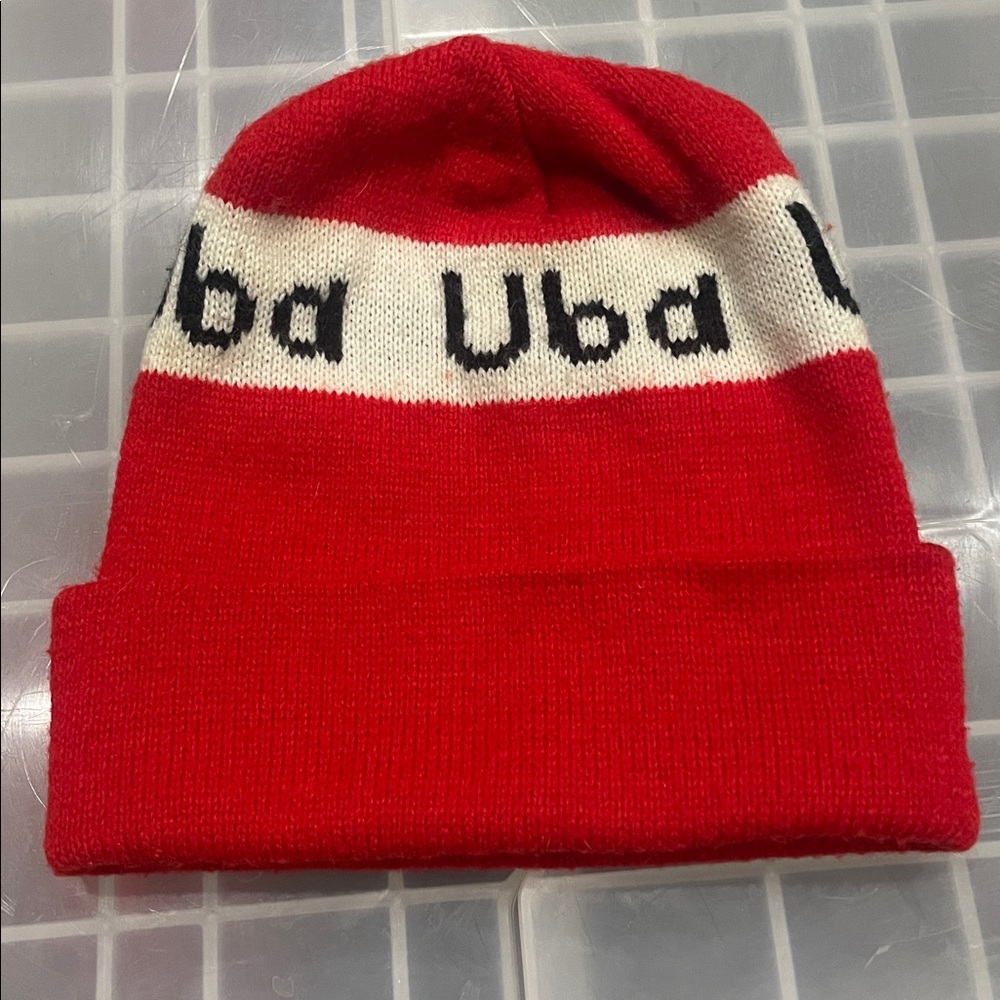 Cuffed Beanie Hat Red White Striped Winter Toque OSFM